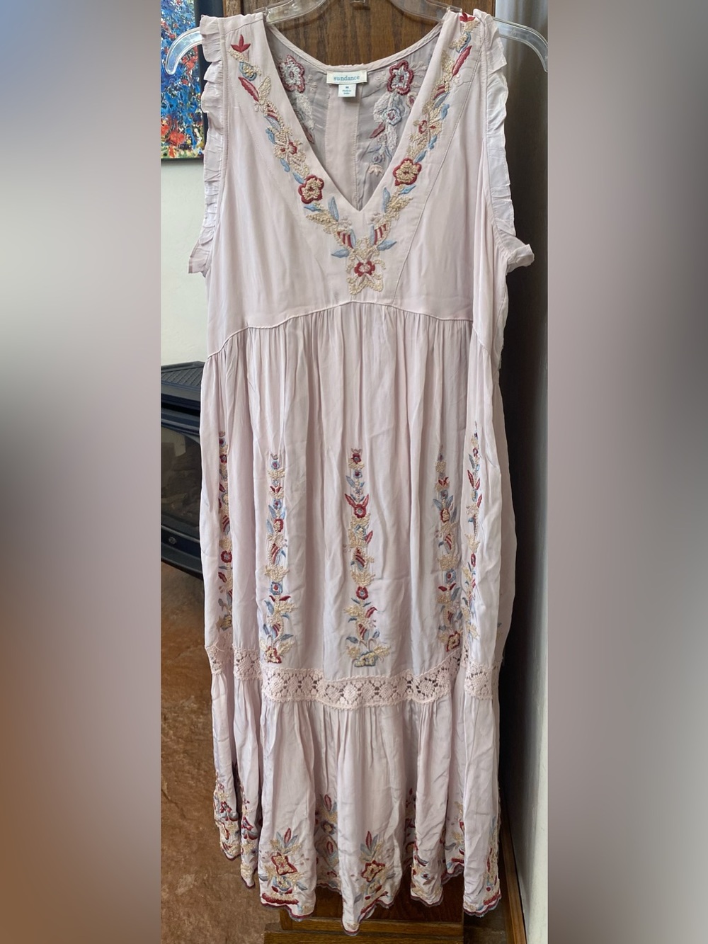 Sundance Romantic Blush Pink Embroidered Viscose V-Neck Maxi Dress w/Slip Sz Med